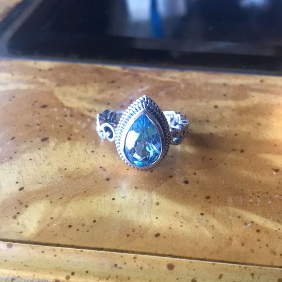 Natural Marambaia Blue Topaz Sterling Silver Solitaire Ring Size 8 - Picture 4 of 9